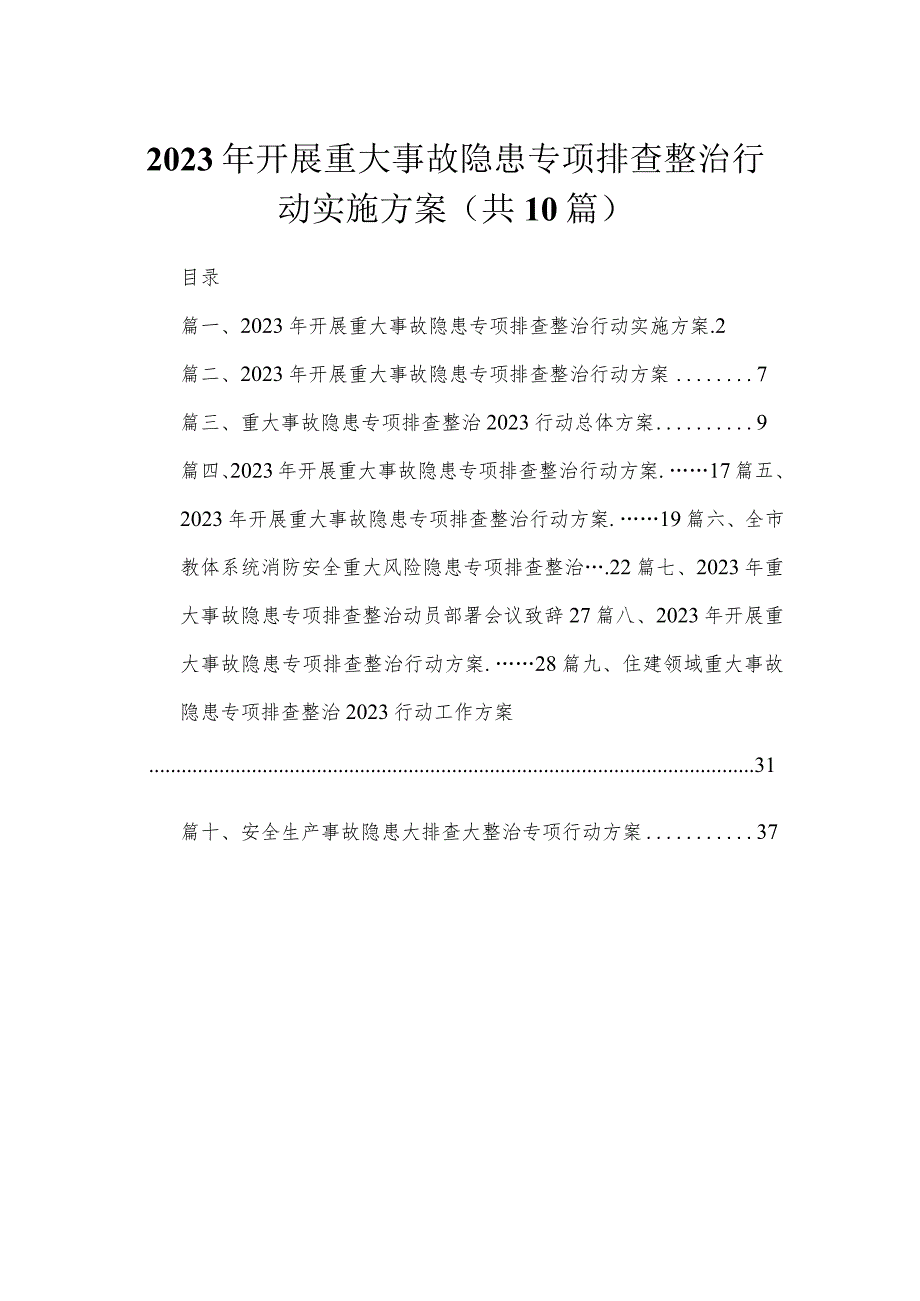 2023年开展重大事故隐患专项排查整治行动实施方案最新精选版【10篇】.docx_第1页