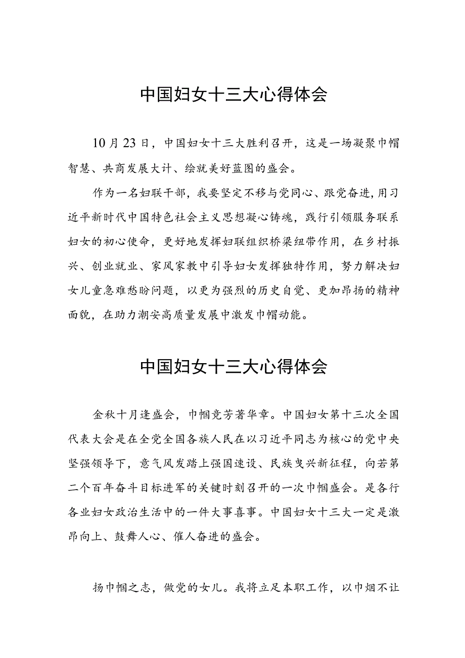 妇联干部学习中国妇女十三大心得体会十七篇.docx_第1页