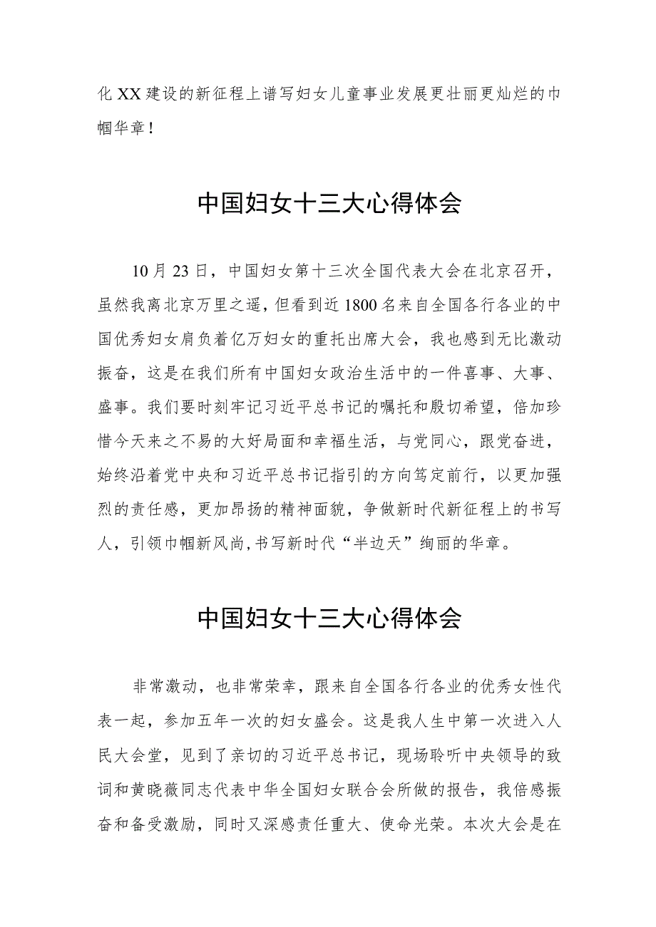 妇联学习中国妇女第十三次全国代表大会精神的心得体会（十一篇）.docx_第3页