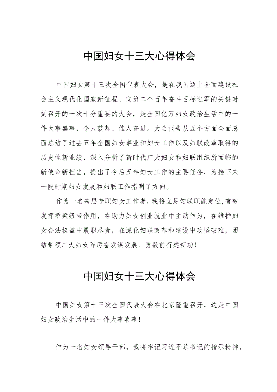 妇女工作者关于学习中国妇女十三大精神的心得体会（十一篇）.docx_第1页