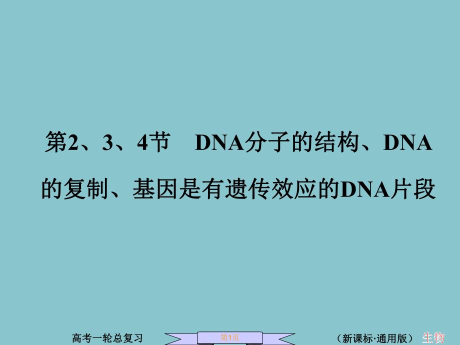 第4节DNA分子的结构、DNA的复制、基因是有遗传效应的DNA片段.ppt_第1页