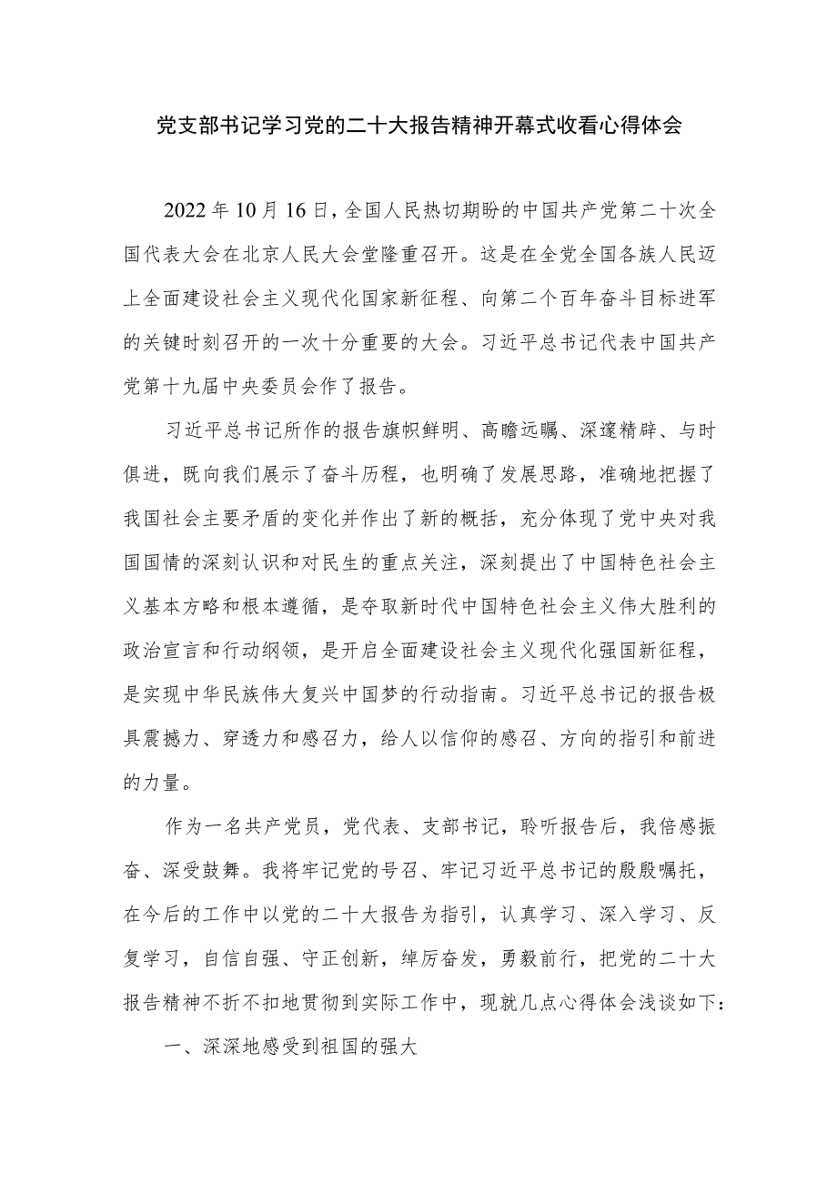 党支部书记学习二十大精神开幕式收看心得体会研讨发言3篇.docx_第2页