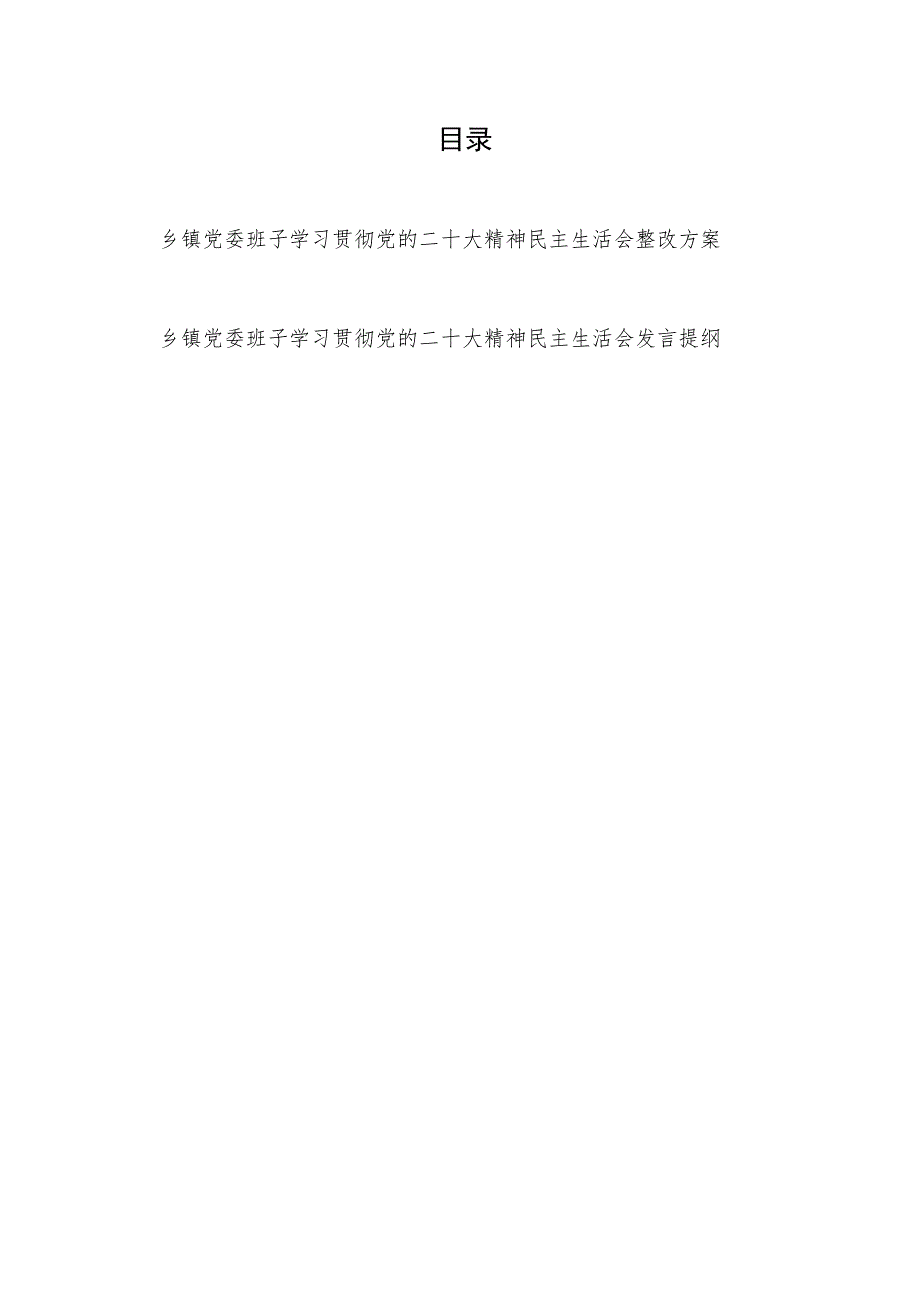 乡镇党委班子学习贯彻党的二十大精神民主生活会整改方案和发言提纲.docx_第1页