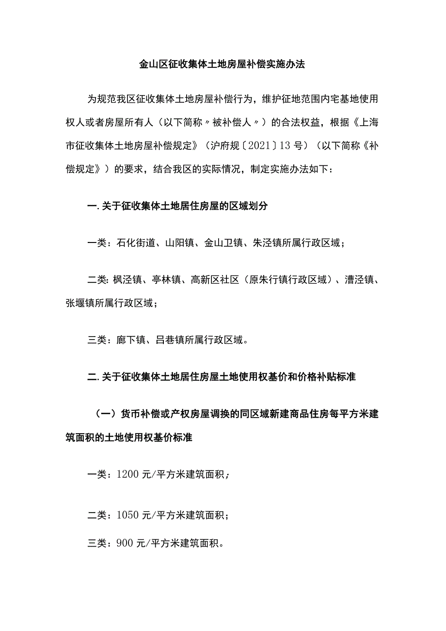 金山区征收集体土地房屋补偿实施办法.docx_第1页