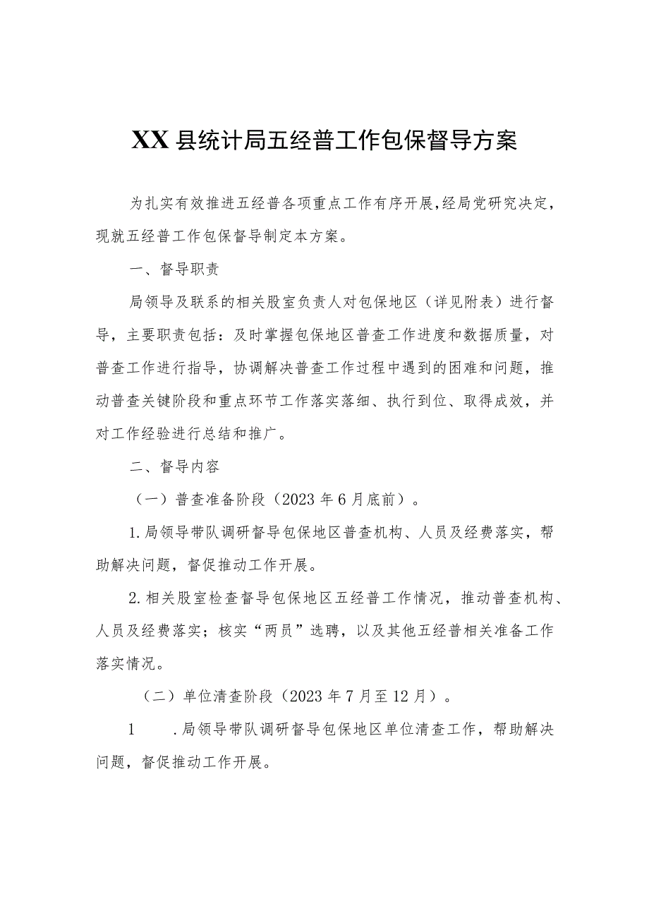 XX县统计局五经普工作包保督导方案.docx_第1页