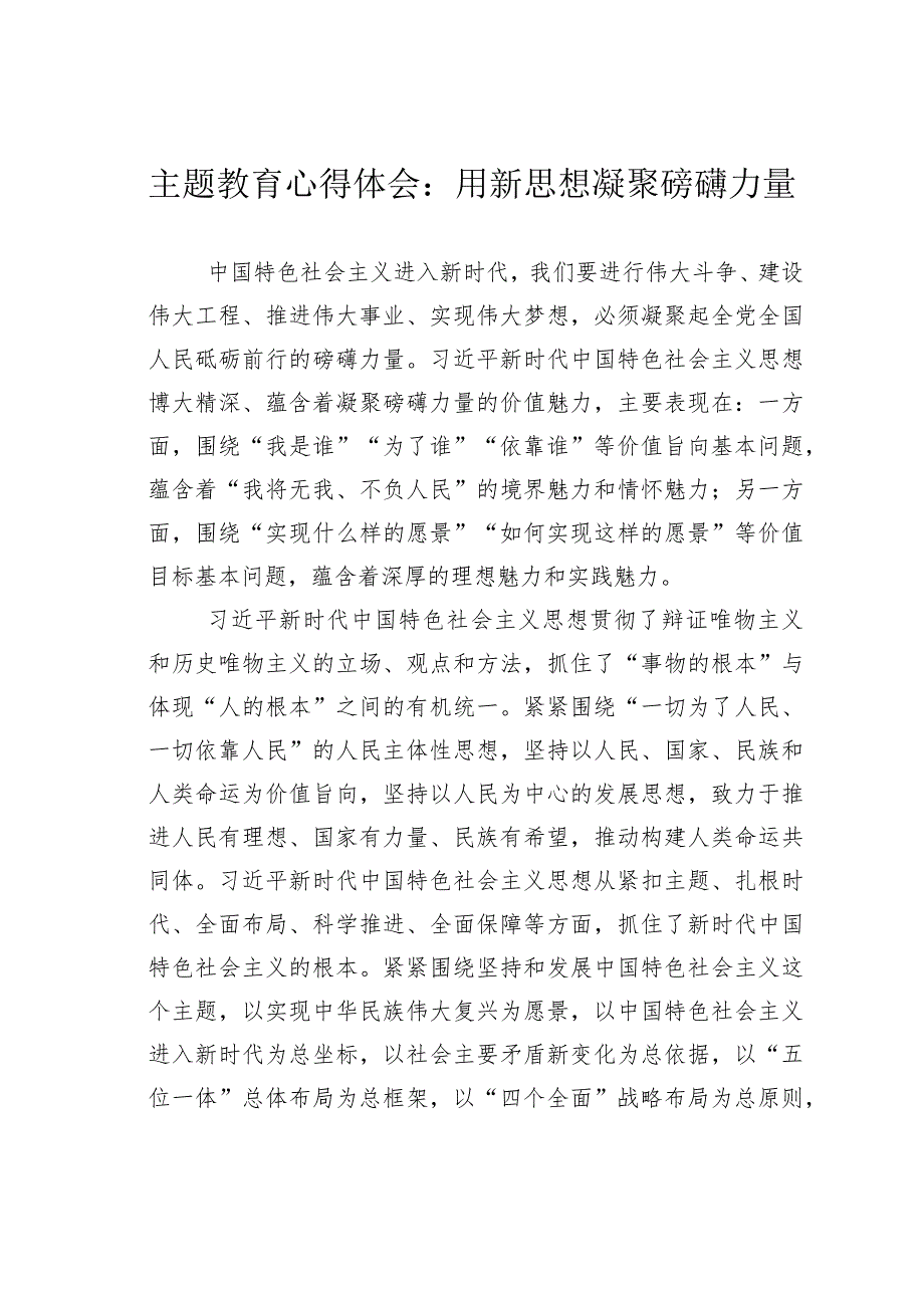 主题教育心得体会：用新思想凝聚磅礴力量.docx_第1页