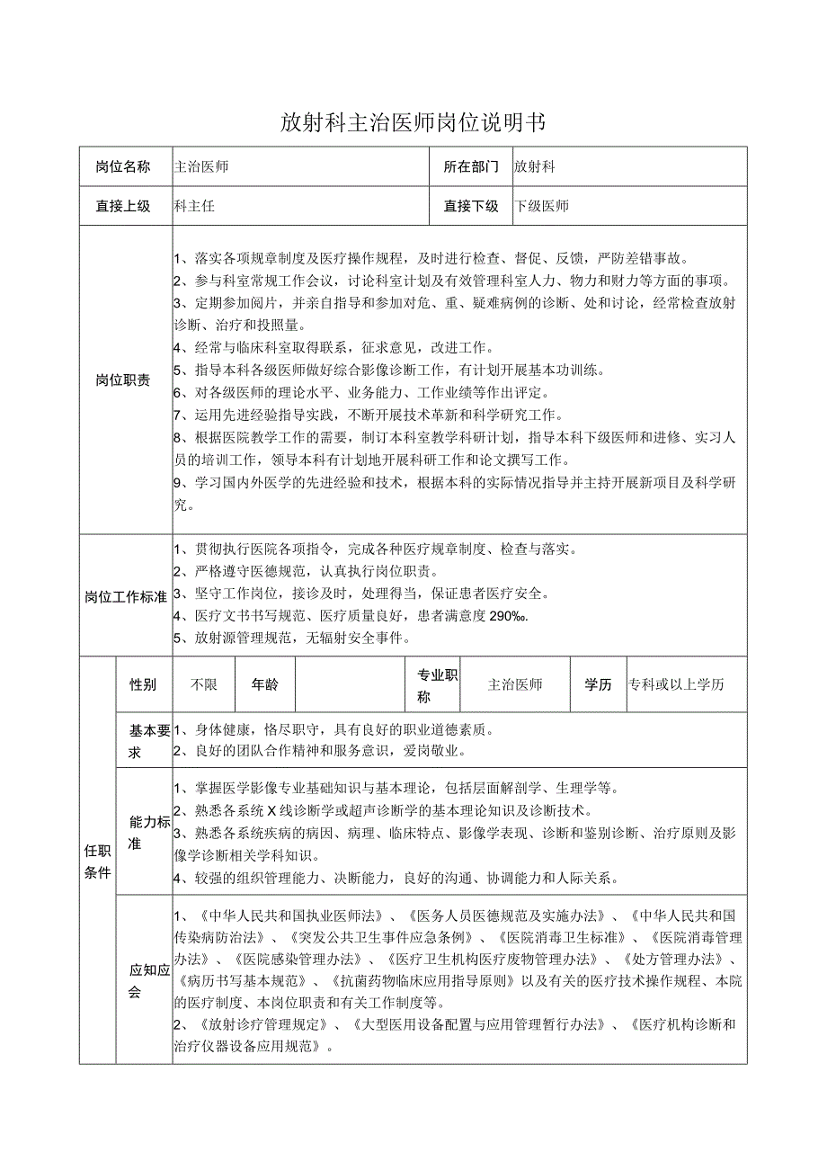 放射科主治医师岗位说明书.docx_第1页