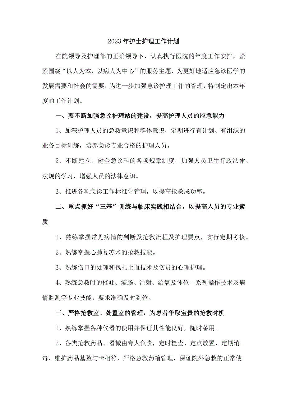 2023年民营医院护士护理工作计划精编4份.docx_第1页