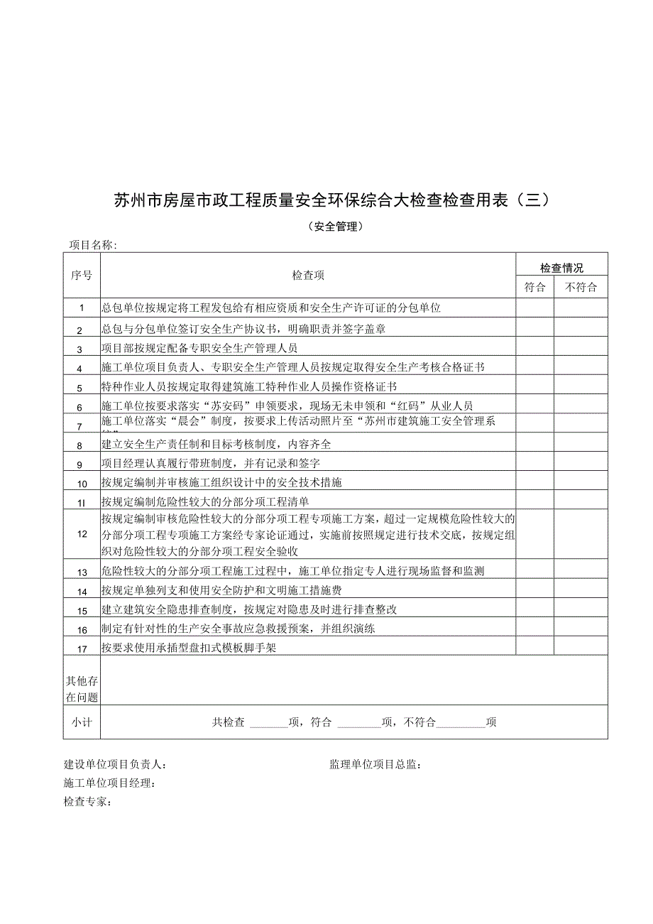 苏州市房屋市政工程质量安全环保综合大检查检查用表一.docx_第3页