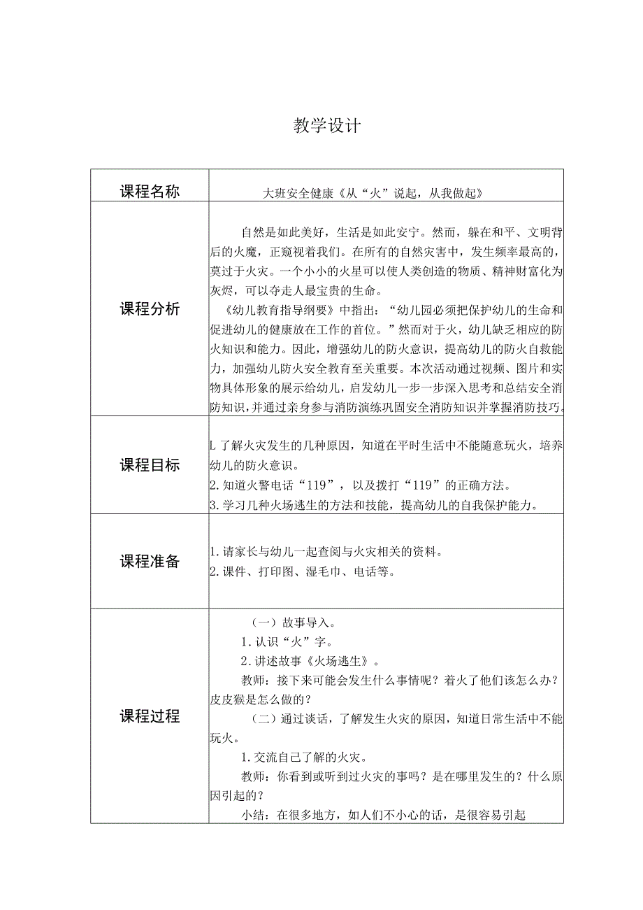 幼儿园优质公开课：大班健康《从“火”说起从我做起》教案.docx_第1页