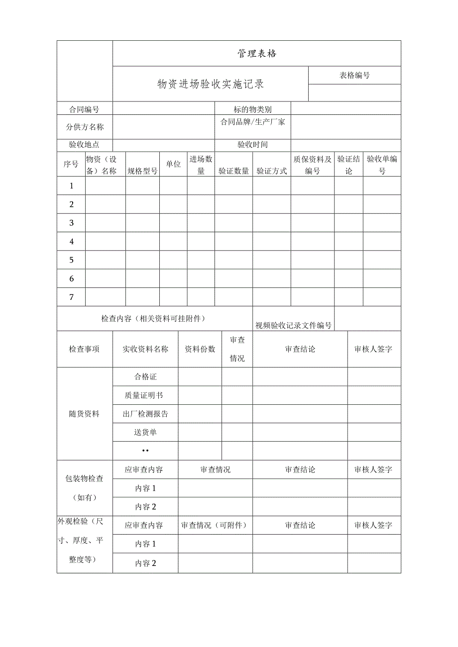 物资进场验收实施记录.docx_第1页