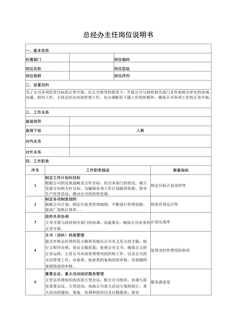 总经办主任岗位说明书.docx_第1页