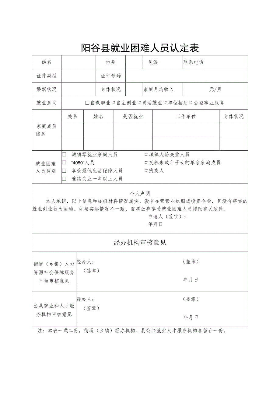 阳谷县就业困难人员认定表.docx_第1页