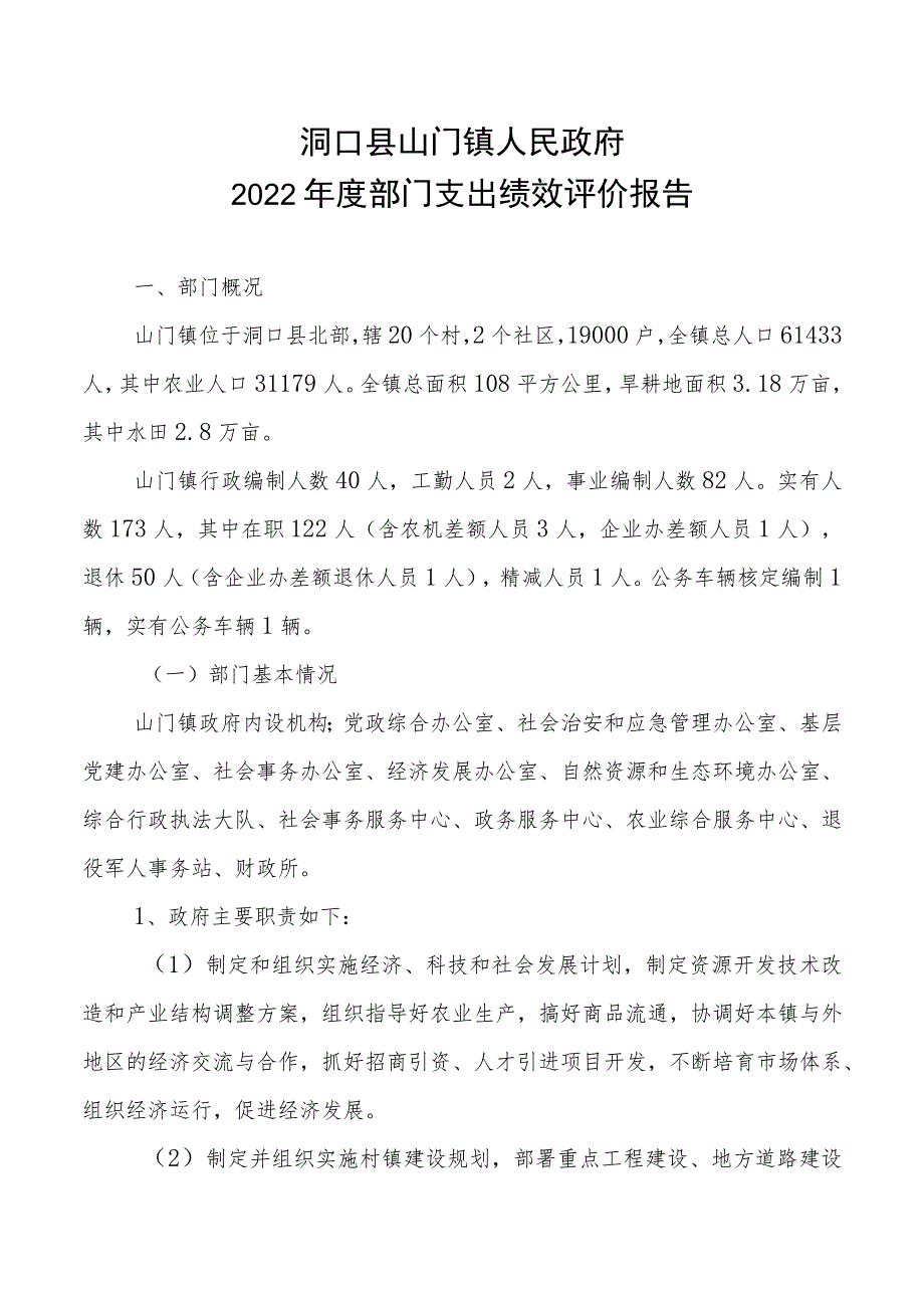 洞口县山门镇人民政府2022年度部门支出绩效评价报告.docx_第1页