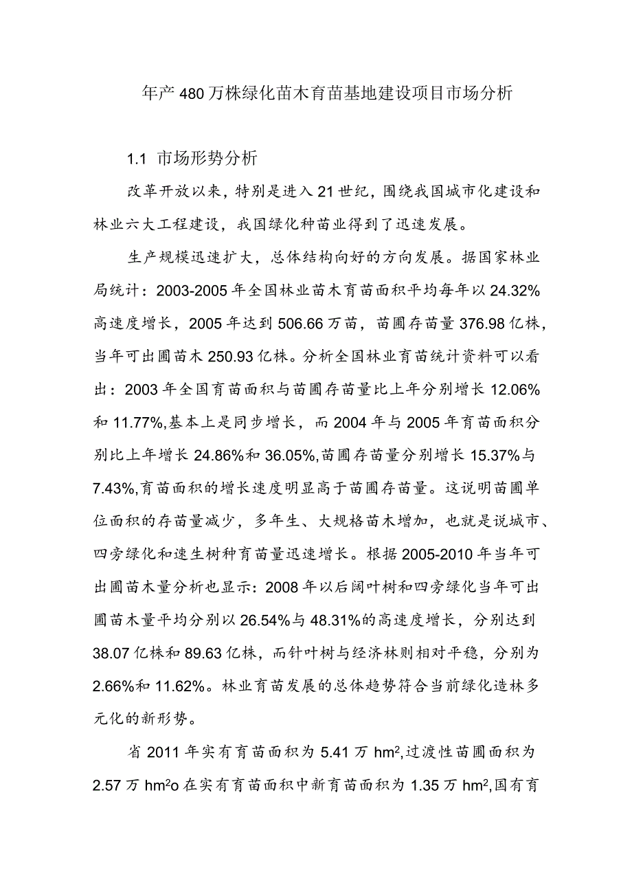 年产480万株绿化苗木育苗基地建设项目市场分析.docx_第1页