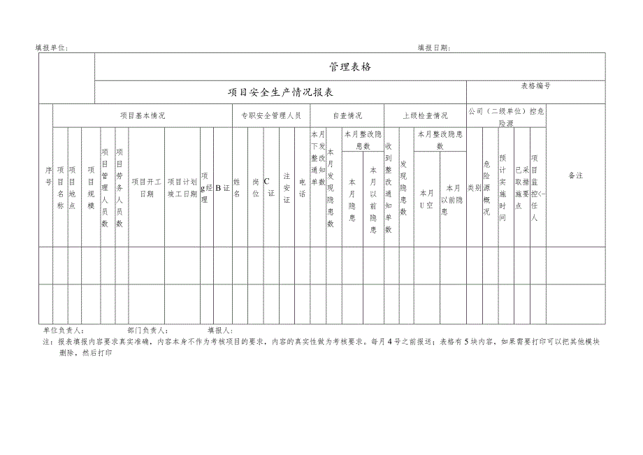 项目安全生产情况报表.docx_第1页