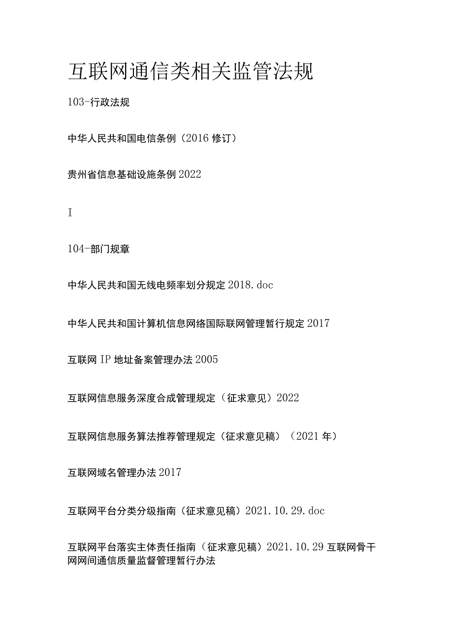 互联网通信类相关监管法规目录.docx_第1页