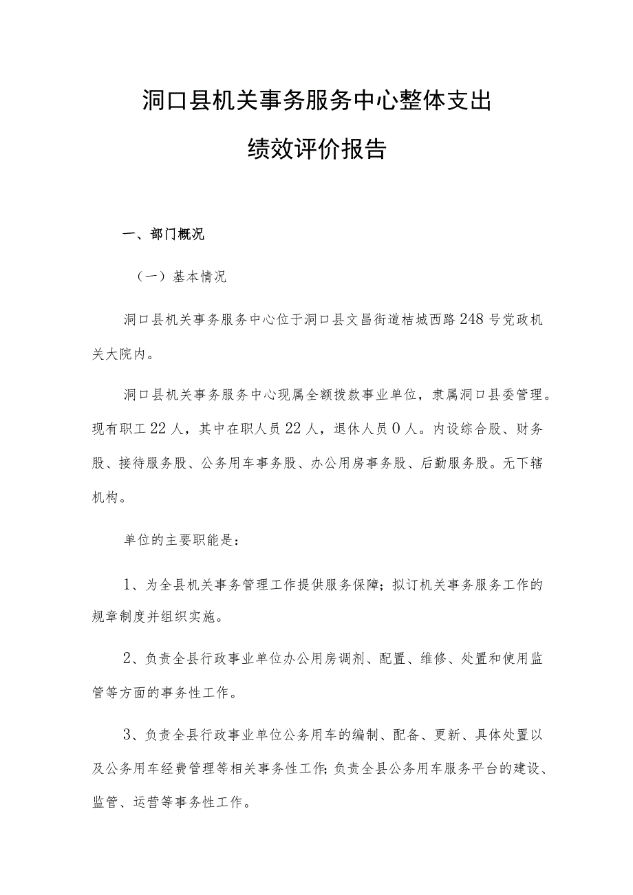 洞口县机关事务服务中心整体支出绩效评价报告.docx_第1页