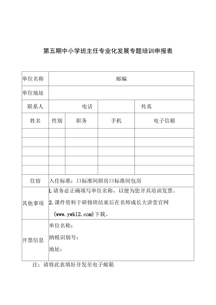 第五期中小学班主任专业化发展专题培训申报表.docx_第1页