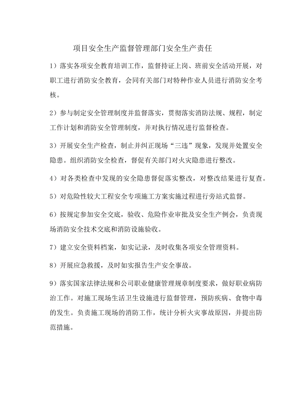 项目安全生产监督管理部门安全生产责任.docx_第1页