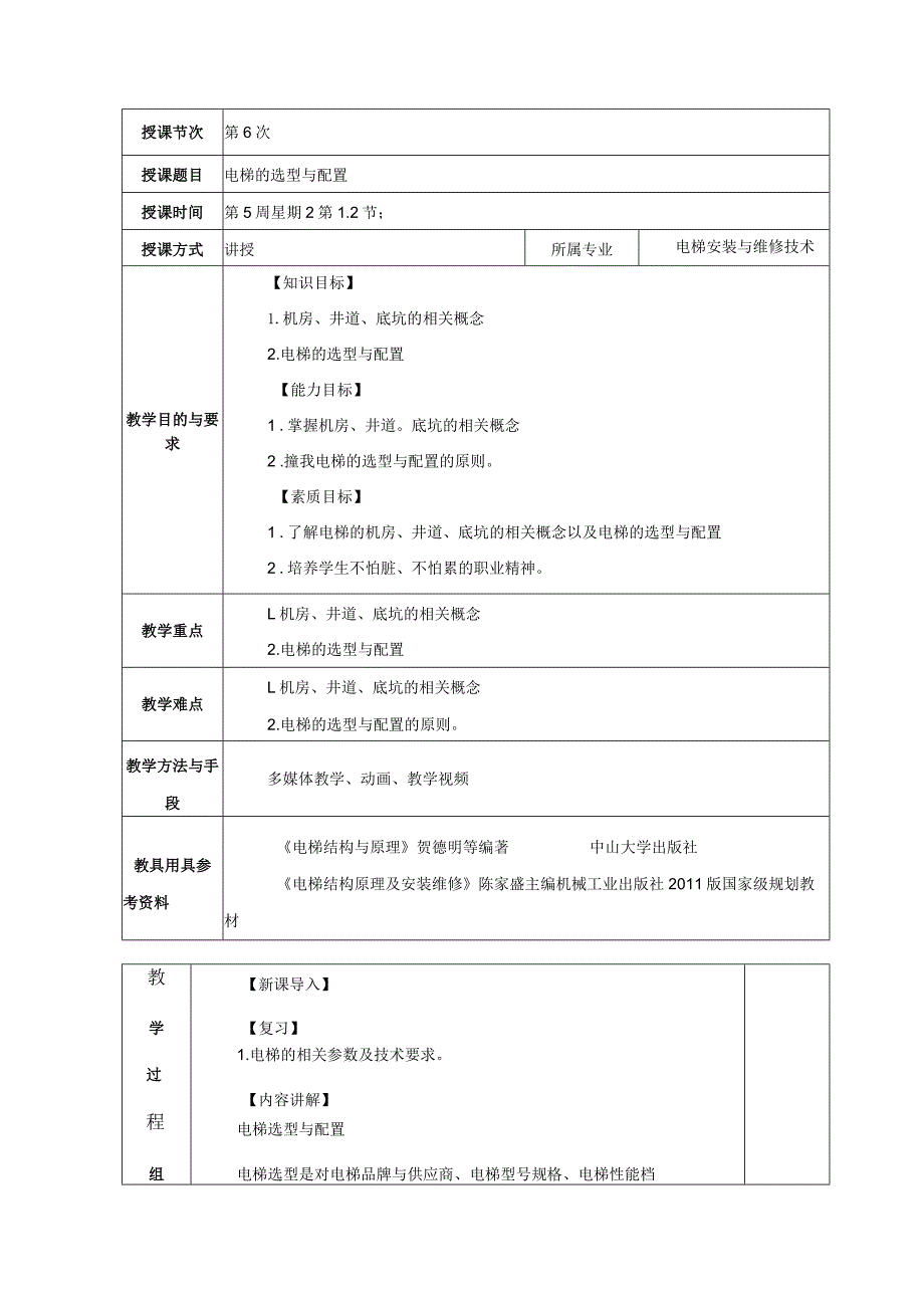 电梯的选型与配置教学设计.docx_第1页