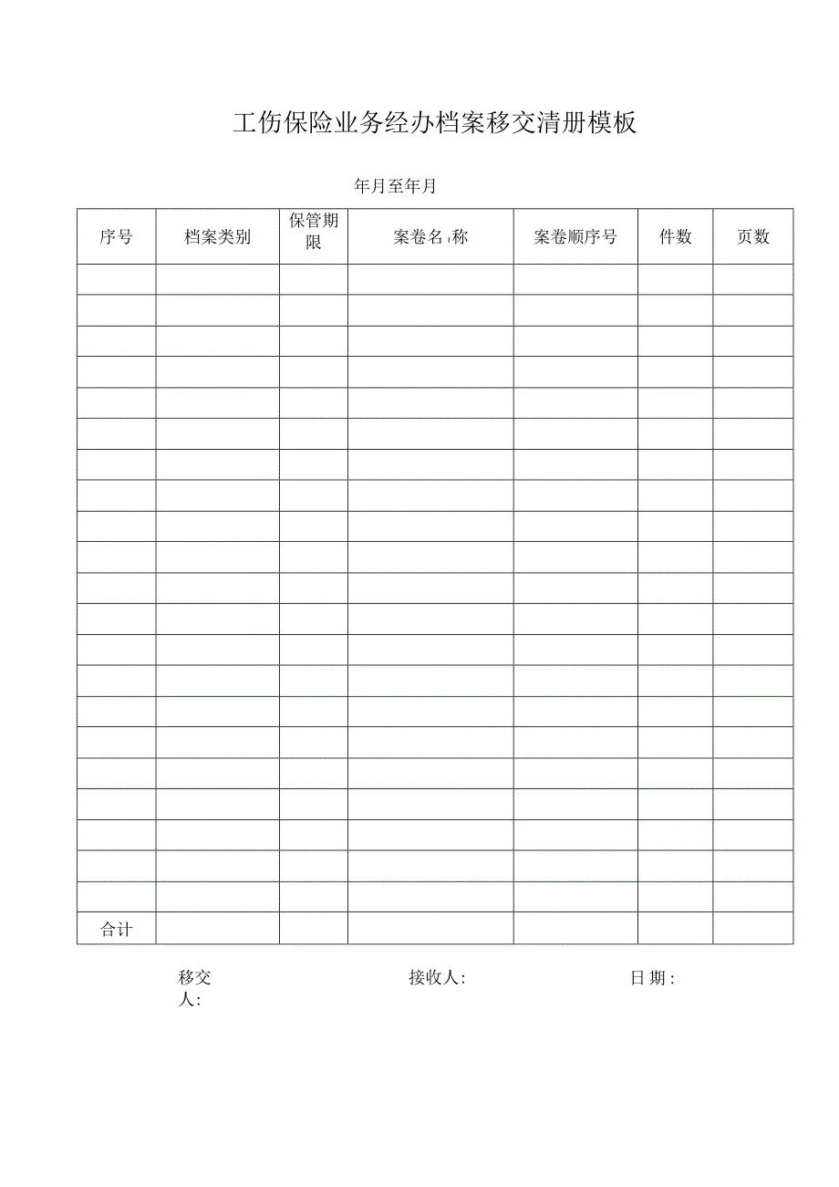 工伤保险业务经办档案移交清册模板.docx_第1页