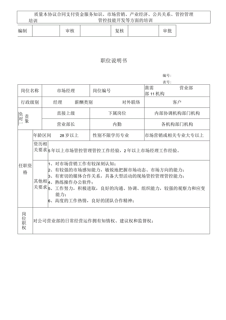 办公文档范本公司营销部职位说明书共个职位.docx_第3页