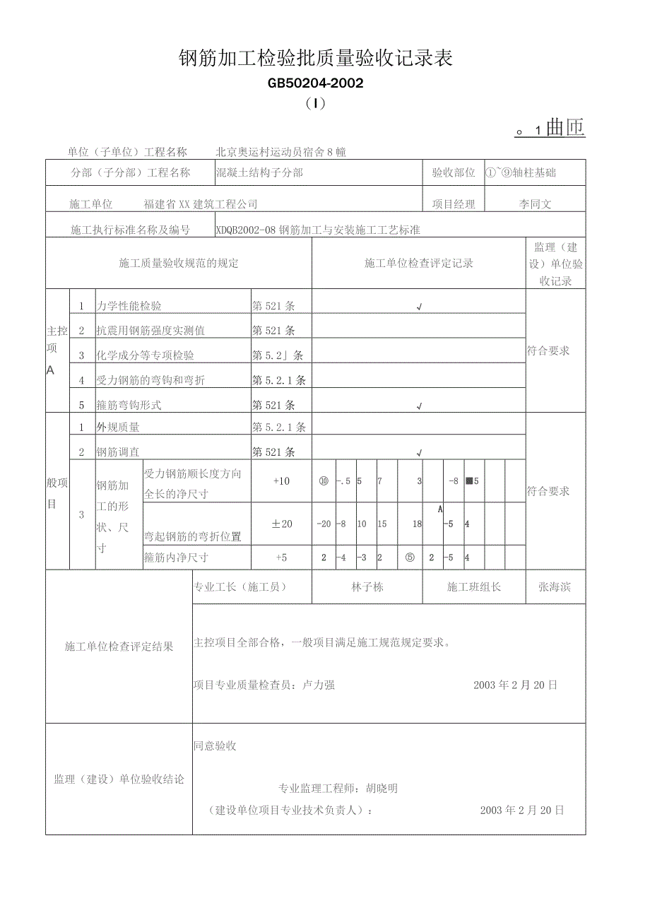 钢筋加工检验批质量验收记录表.docx_第1页