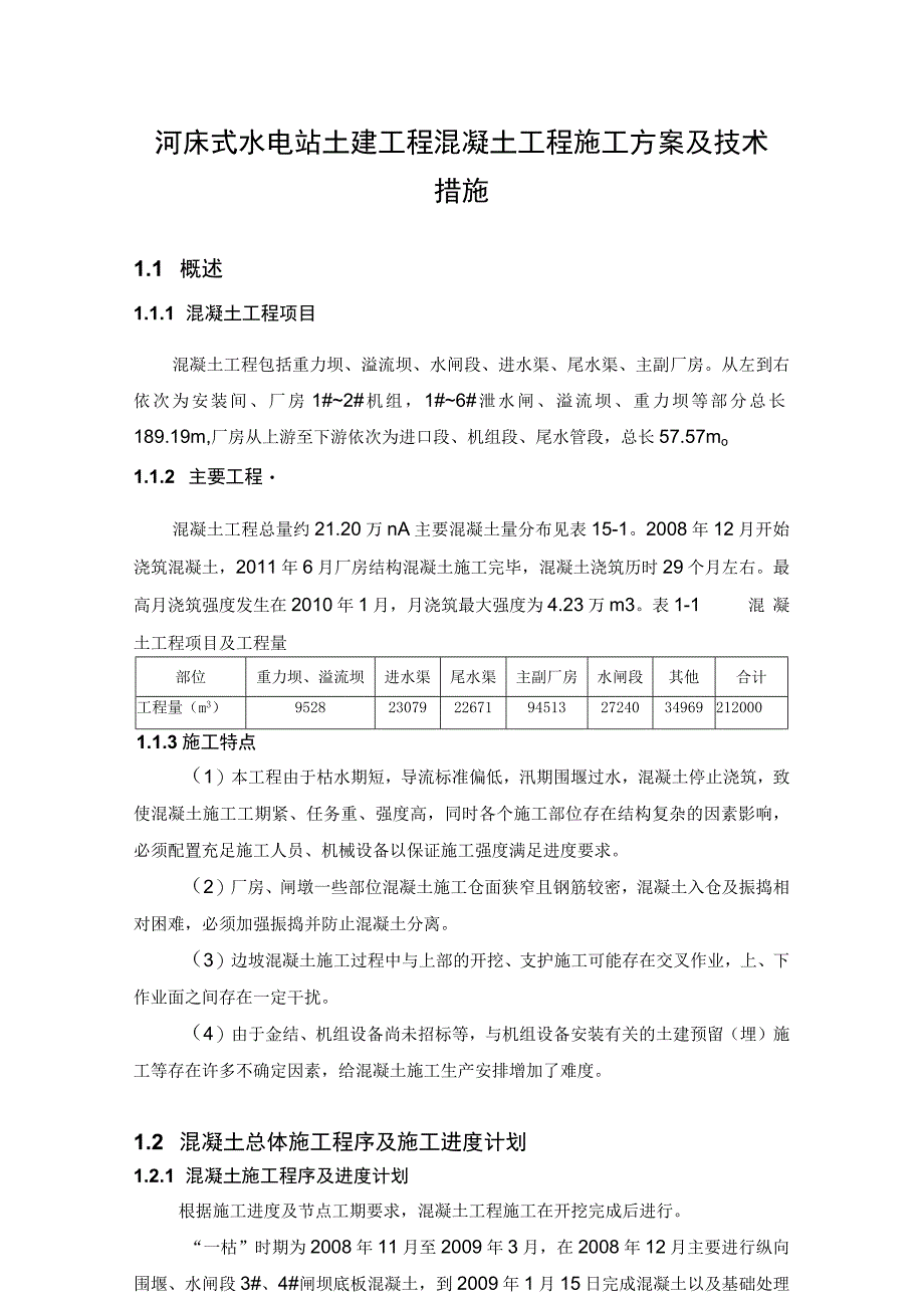 河床式水电站土建工程混凝土工程施工方案及技术措施.docx_第1页