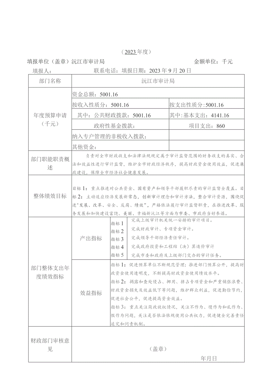 部门整体支出绩效目标申报023年度.docx_第1页