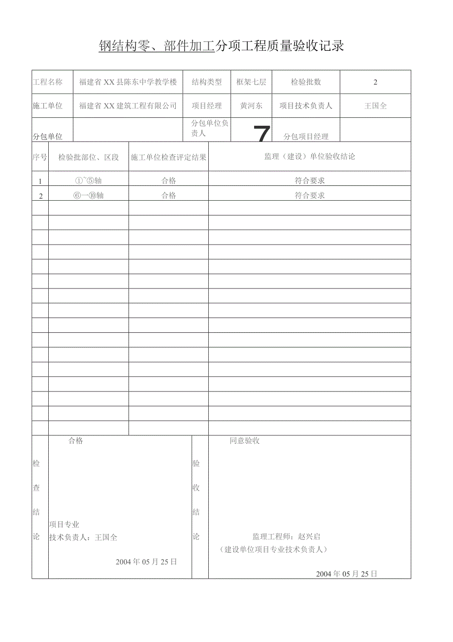 钢结构零、部件加工-分项工程质量验收记录.docx_第1页