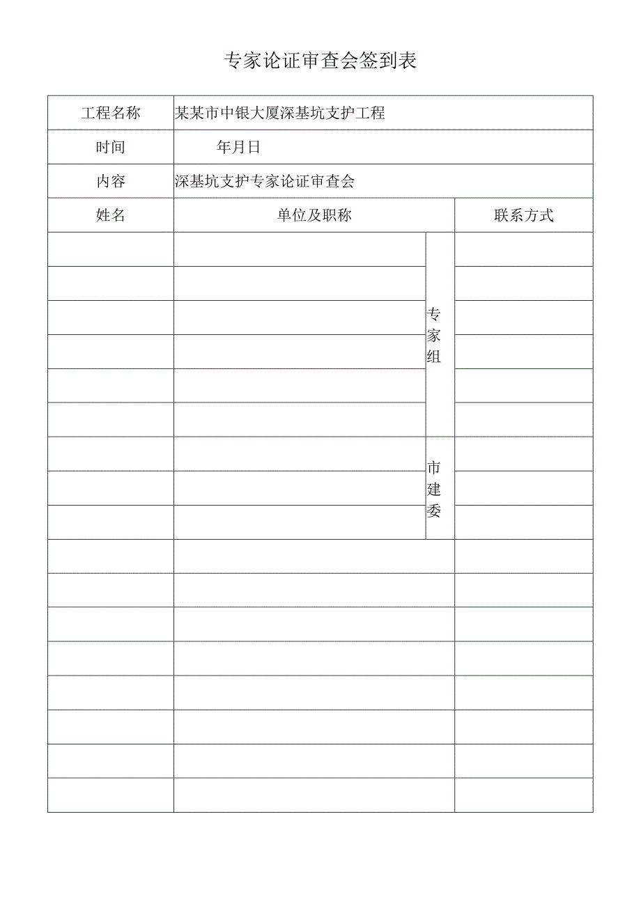 大厦深基坑支护工程设计方案及施工论证会签到表专家组.docx_第1页