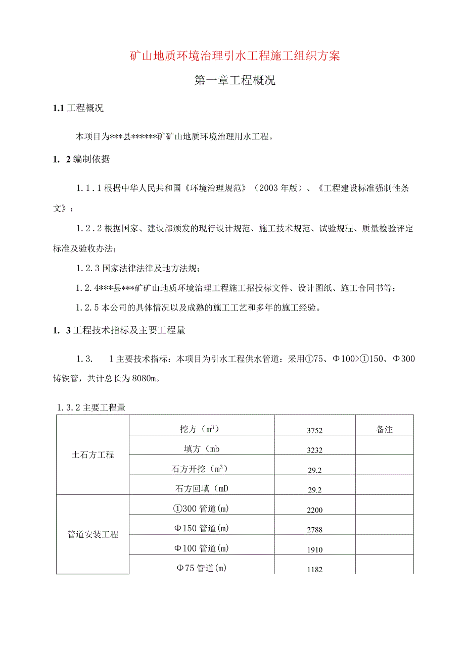 矿山地质环境治理引水工程施工组织方案.docx_第1页