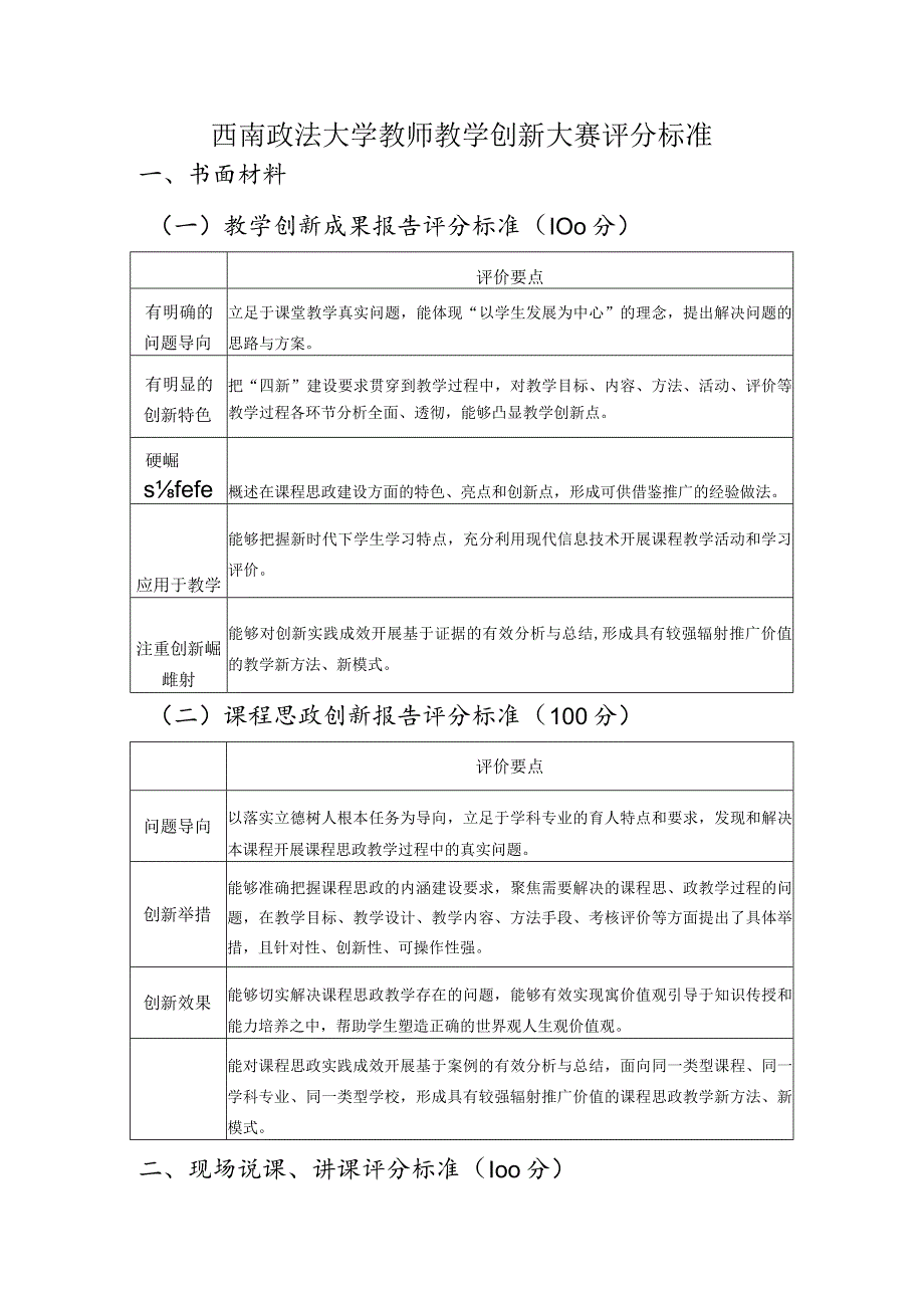 西南政法大学教师教学创新大赛评分标准.docx_第1页