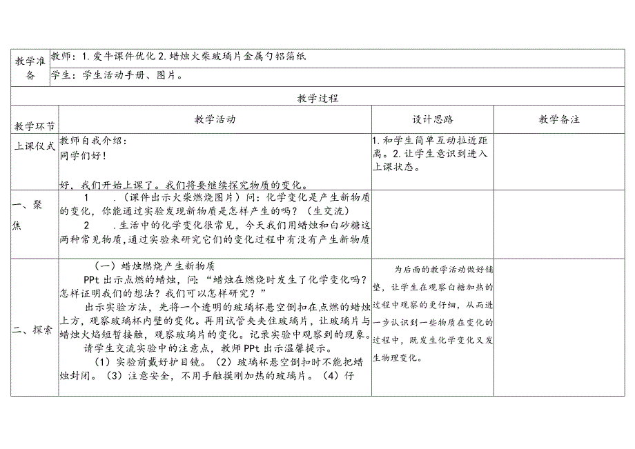 4.3.发现变化中的新物质表格式教案含课堂练习和反思-2023新教科版2017秋六年级下册.docx_第2页