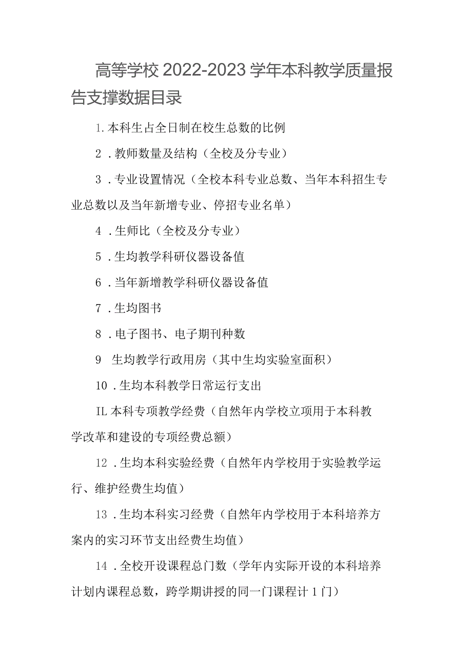 高等学校2022－2023学年本科教学质量报告支撑数据目录.docx_第1页