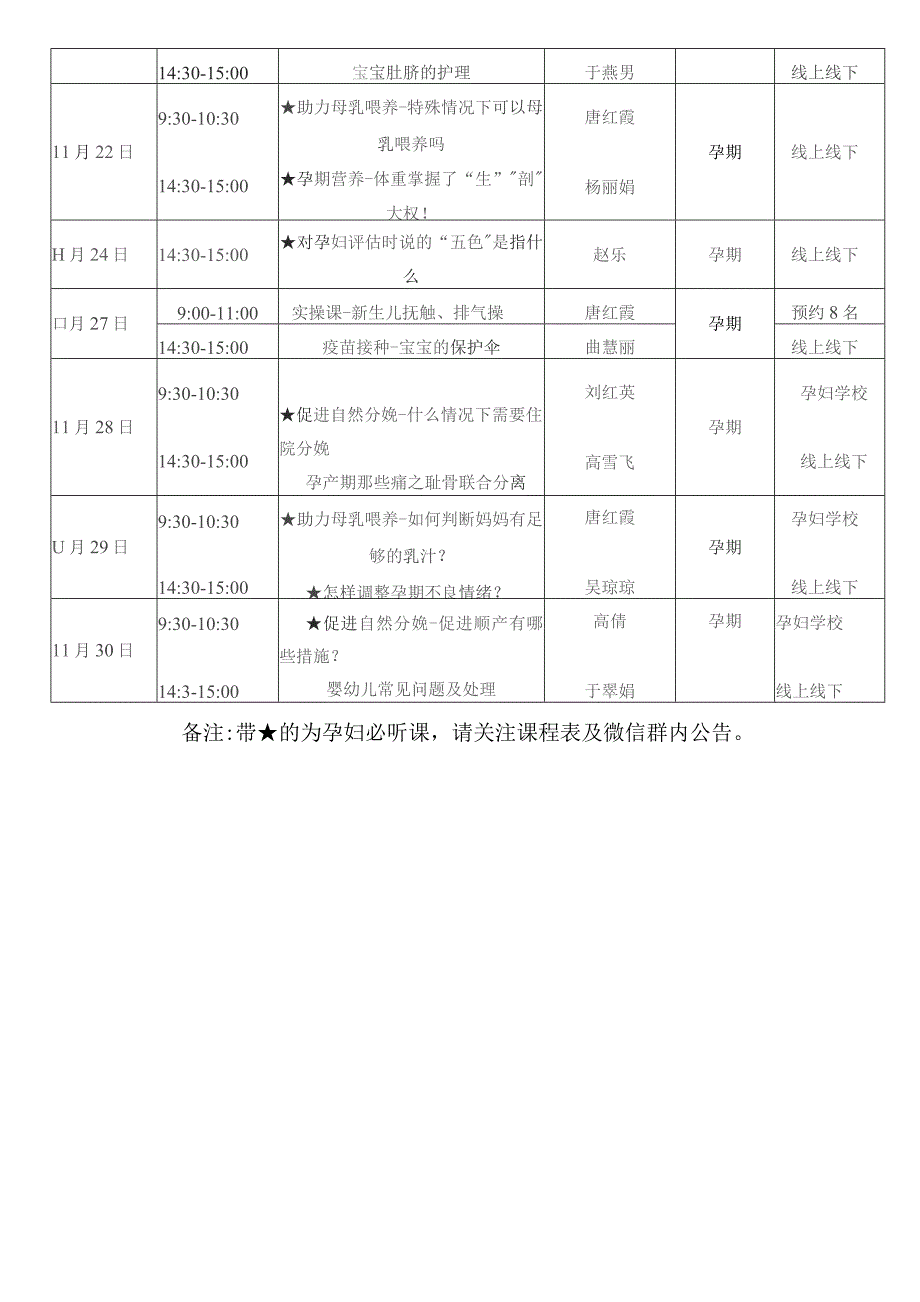 威海市妇幼保健院2023年11月份孕妇学校课程表.docx_第2页