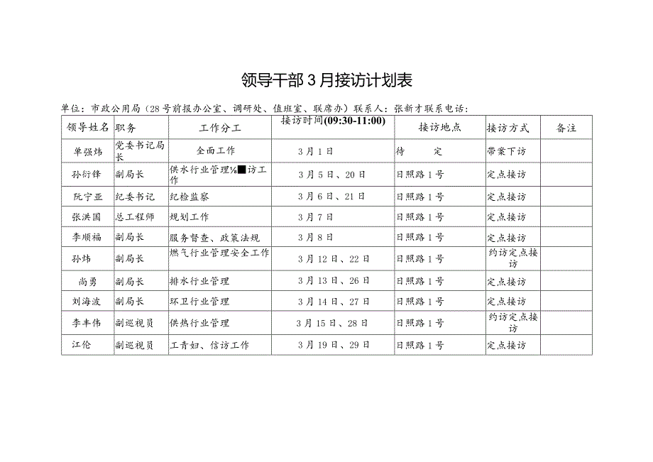 领导干部3月接访计划表.docx_第1页