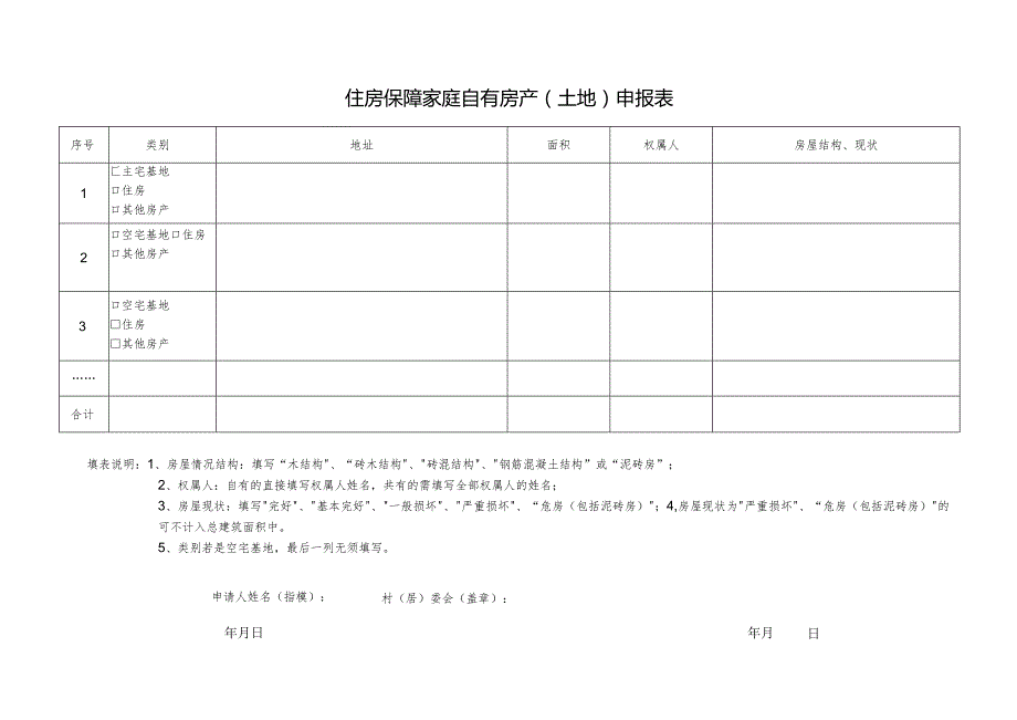 住房保障家庭自有房产土地申报表.docx_第1页