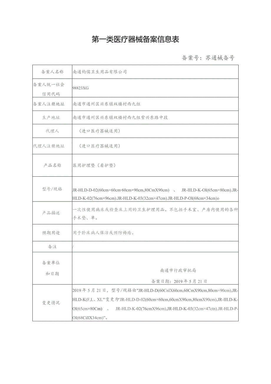 第一类医疗器械备案信息表.docx_第1页