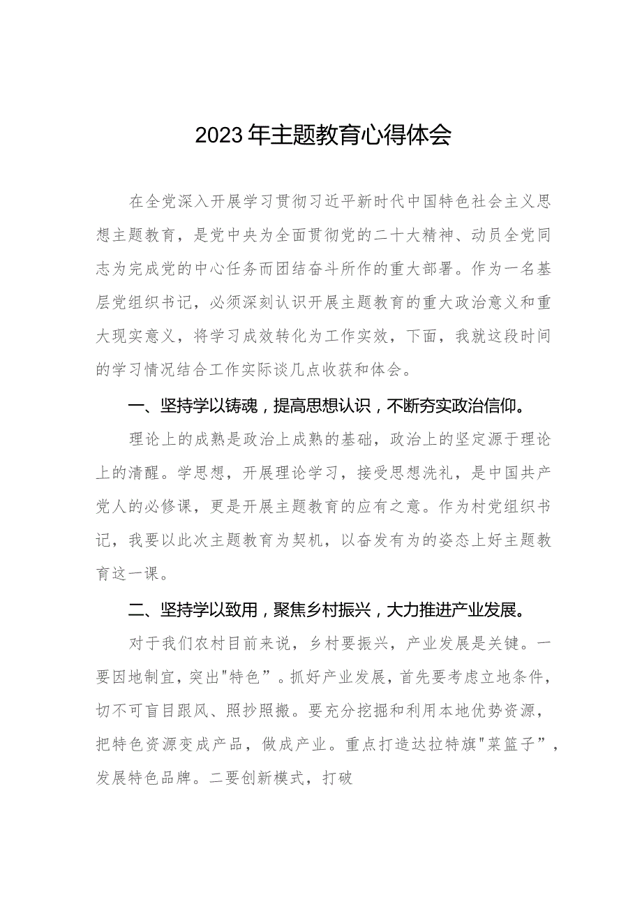 农村干部2023年主题教育心得体会十篇.docx_第1页