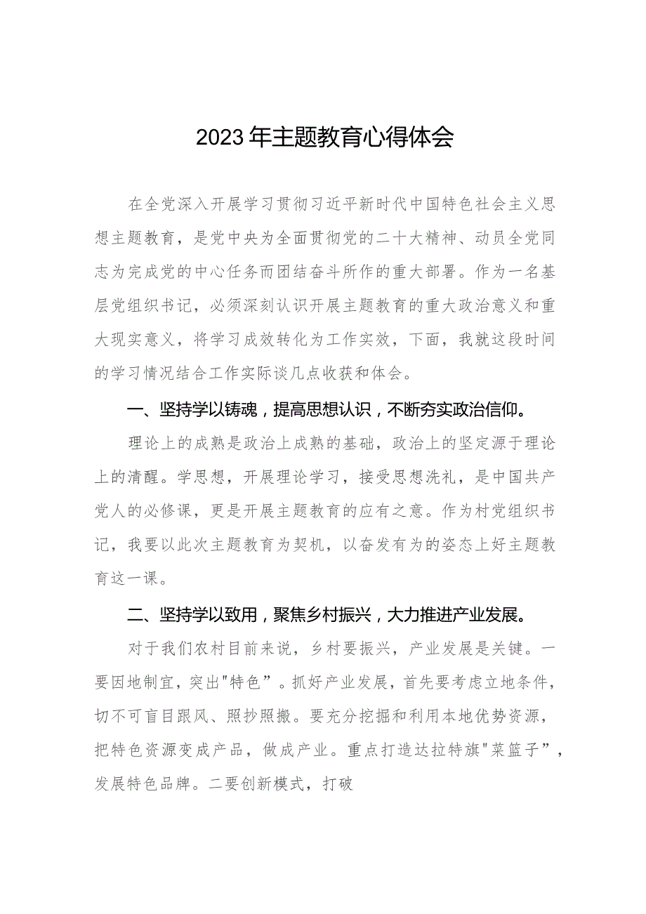 13篇基层党组织书记2023年主题教育心得体会.docx_第1页