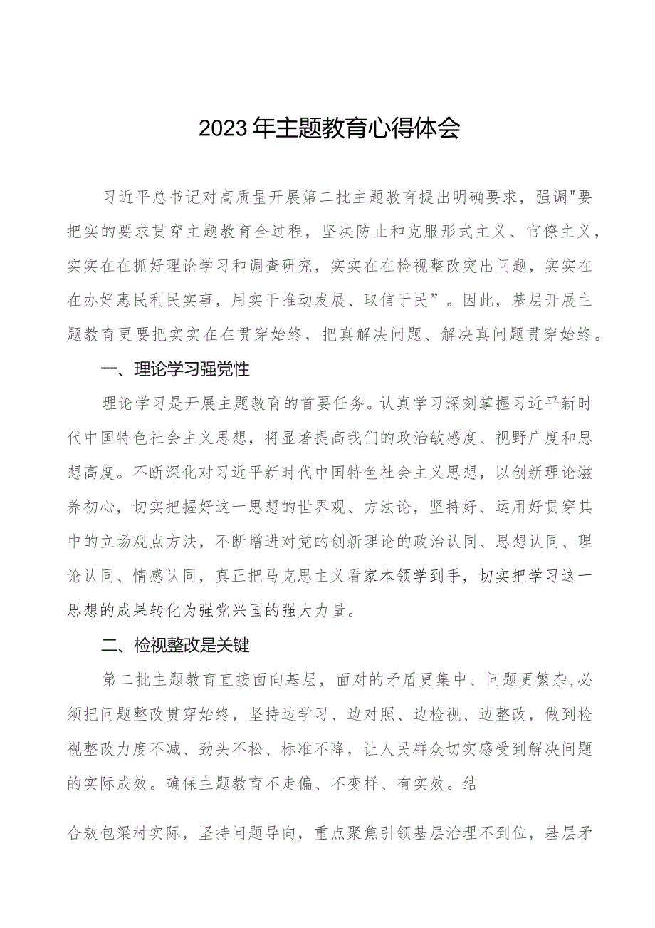 村党组织书记2023年主题教育心得体会十篇.docx_第1页