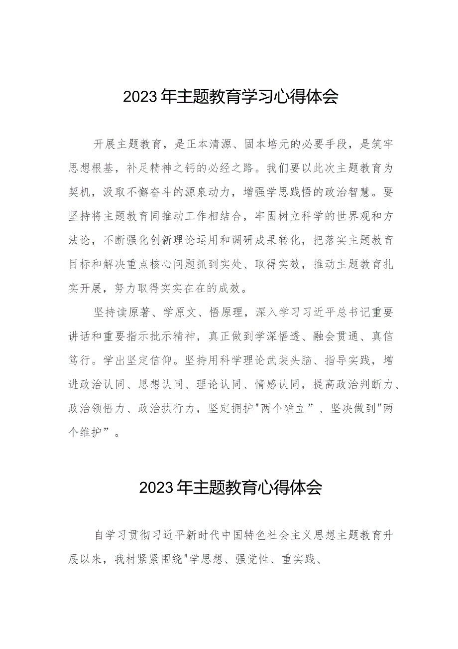 2023年村干部关于主题教育学习心得体会十篇.docx_第1页