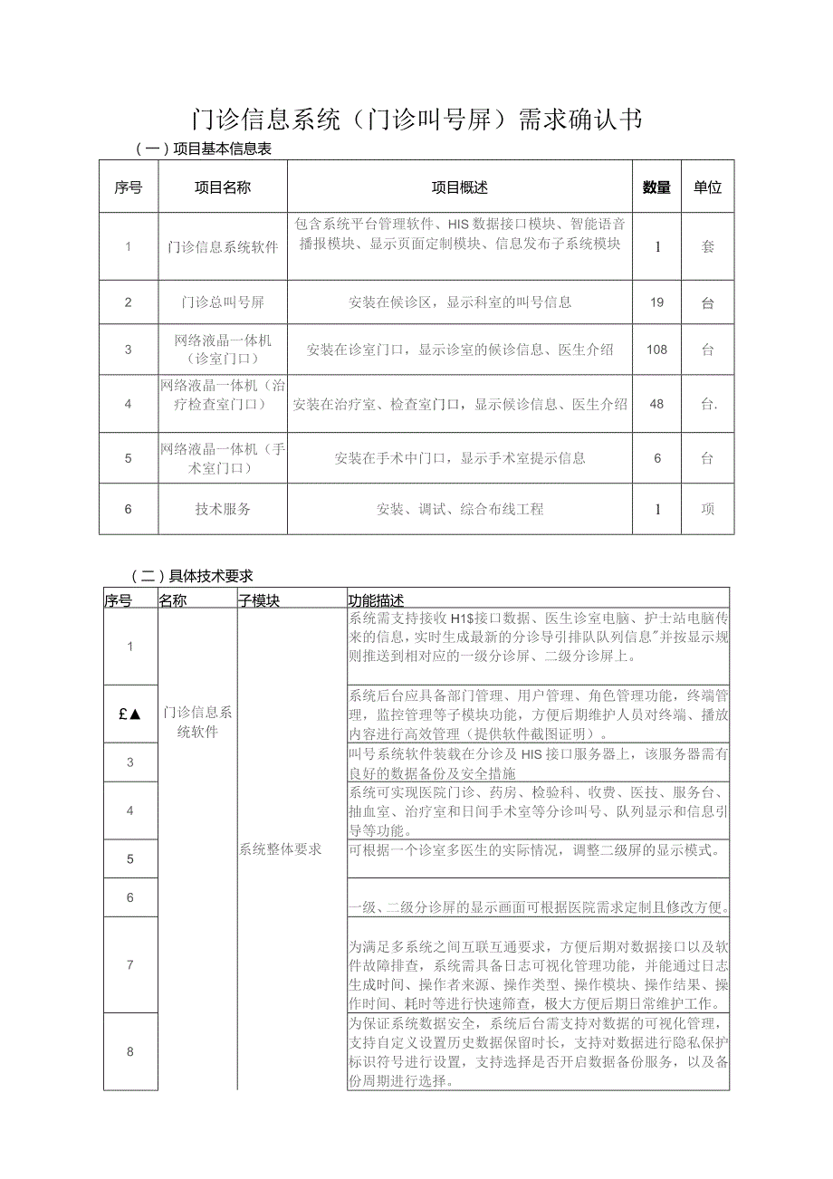 门诊信息系统门诊叫号屏需求确认书.docx_第1页