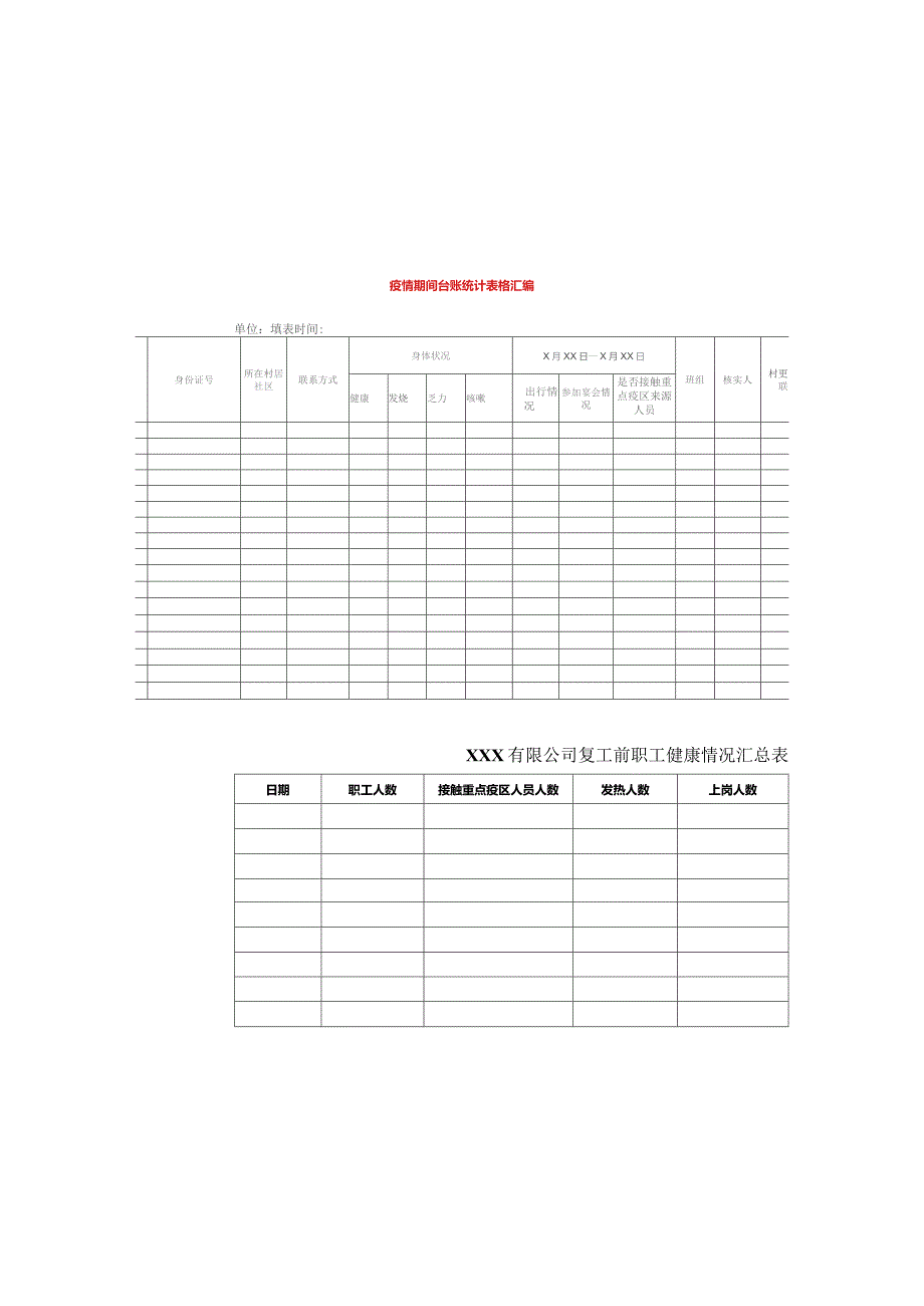 疫情期间台账统计表格汇编.docx_第1页