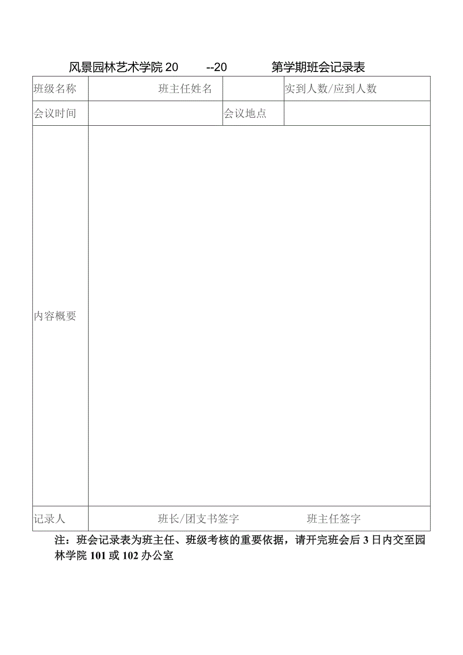 风景园林艺术学院20——20第学期班会记录表.docx_第1页