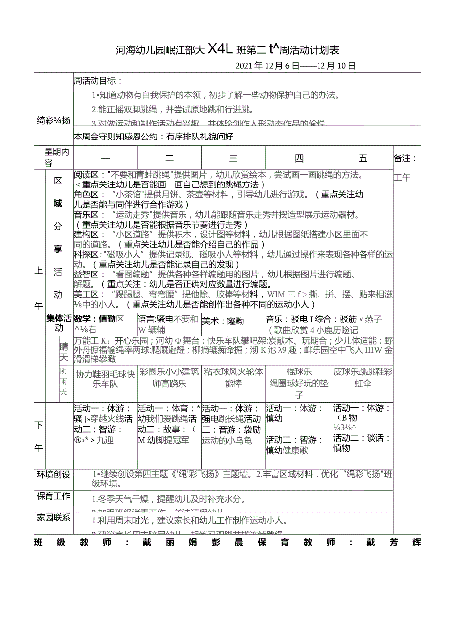 河海幼儿园岷江部大4班第十五周活动计划表.docx_第1页