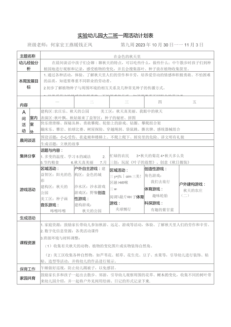 实验幼儿园大二班一周活动计划表.docx_第1页