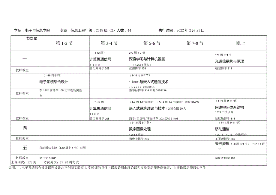 华南理工大学2021-2022学年度第二学期课程表.docx_第2页